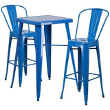 Samuel Norman & Assoc. Furnishings Metal Colorful Bar Table and Stool Sets Samuel Norman & Assoc. Furnishings 23.75SQ Blue Metal Bar Set