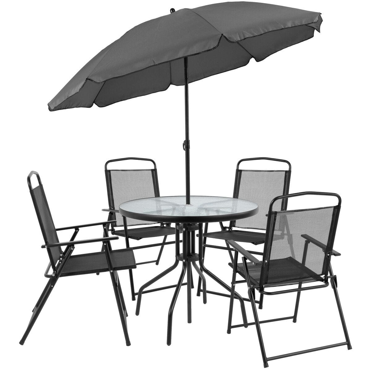 Samuel Norman & Assoc. Furnishings Outdoor Dining Set Samuel Norman & Assoc. Furnishings 6PC Black Patio Set & Umbrella