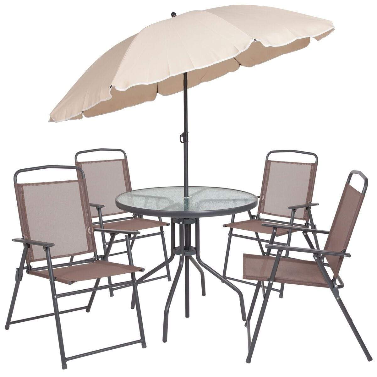 Samuel Norman & Assoc. Furnishings Outdoor Dining Set Samuel Norman & Assoc. Furnishings 6PC Brown Patio Set & Umbrella