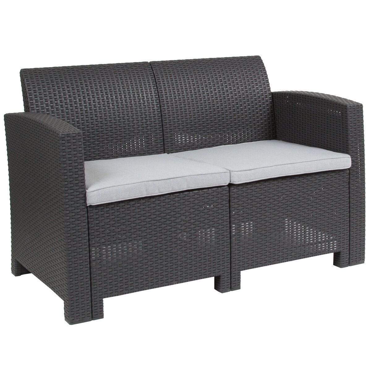 Samuel Norman & Assoc. Furnishings Plastic Rattan Patio Lounge Furniture Samuel Norman & Assoc. Furnishings Dark Gray Rattan Loveseat
