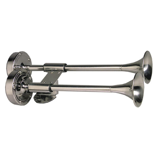 Schmitt & Ongaro Marine Horns Schmitt  Ongaro Deluxe All-Stainless Shorty Dual Trumpet Horn - 12V [10012]