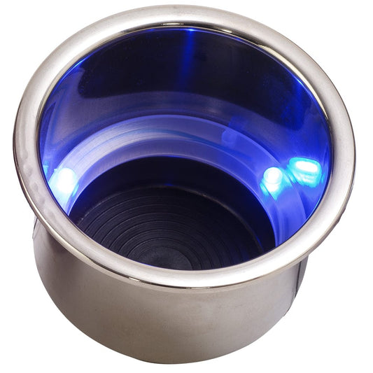 Sea-Dog Deck / Galley Sea-Dog LED Flush Mount Combo Drink Holder w/Drain Fitting - Blue LED [588074-1]