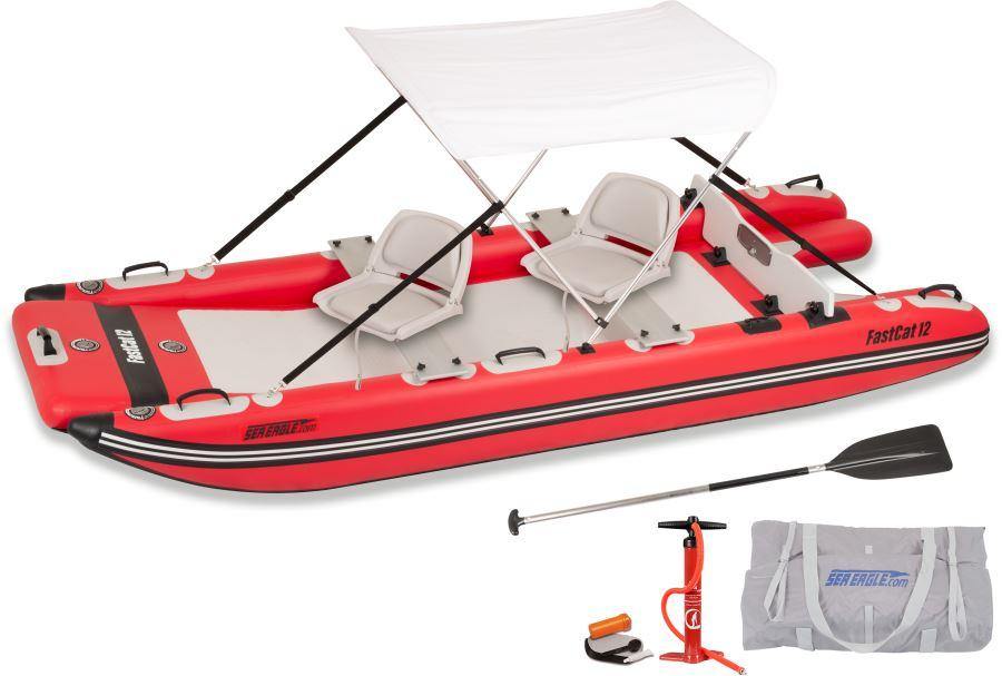 SeaEagle Inflatable Catamaran Swivel Seat Canopy Package Sea Eagle - FASTCAT12 2 Person 12'10" Red Deluxe Inflatable Cataraft Package ( FASTCAT12K_XX )