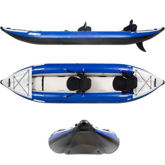 SeaEagle Inflatable Kayak Pro (Tall Back Heat Molded Seats) Sea Eagle - 380X 3 Person 12'6" White/Blue Inflatable Explorer Pro Kayak Package ( 380XK_XX )