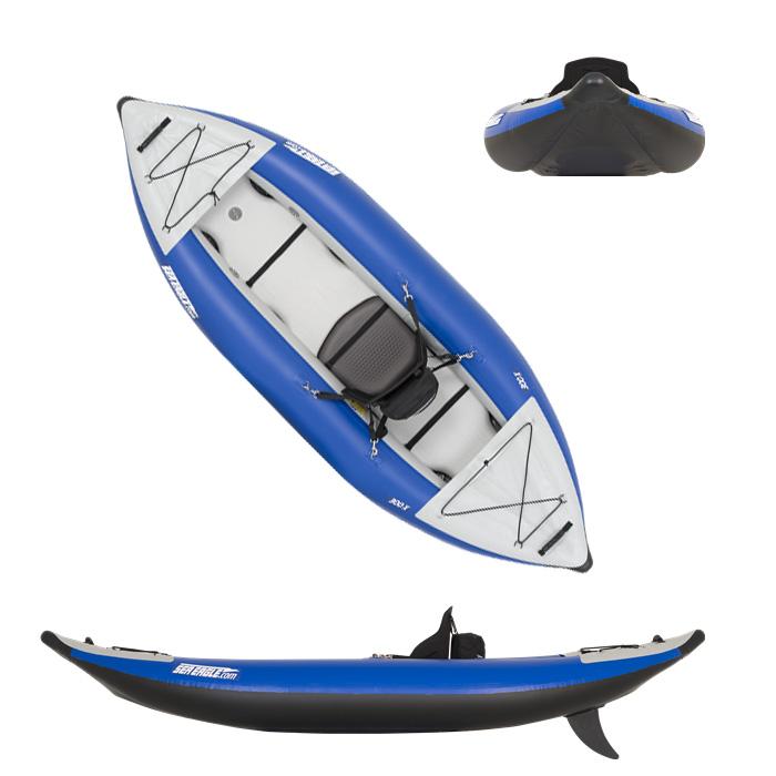 SeaEagle Inflatable Kayak Sea Eagle - 300X 1 Person 9'10" White/Blue Inflatable Explorer Pro Carbon Kayak Package ( 300XK_PC )