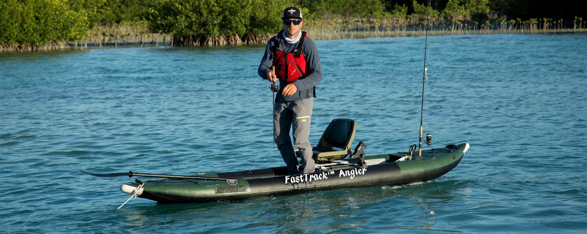 SeaEagle Inflatable Kayak Sea Eagle - 385FTA 3 Person 12'6" Green FastTrack Angler Inflatable Angler Pro Fishing Boat Package ( 385FTAK_P )