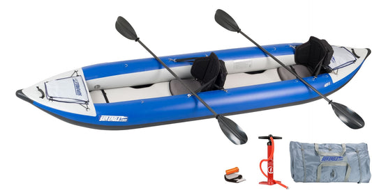 SeaEagle Inflatable Kayak Sea Eagle - 420X 3 Person 14'1" White/Blue Explorer Inflatable Kayak with Pro Carbon Package ( 420XK_PC )