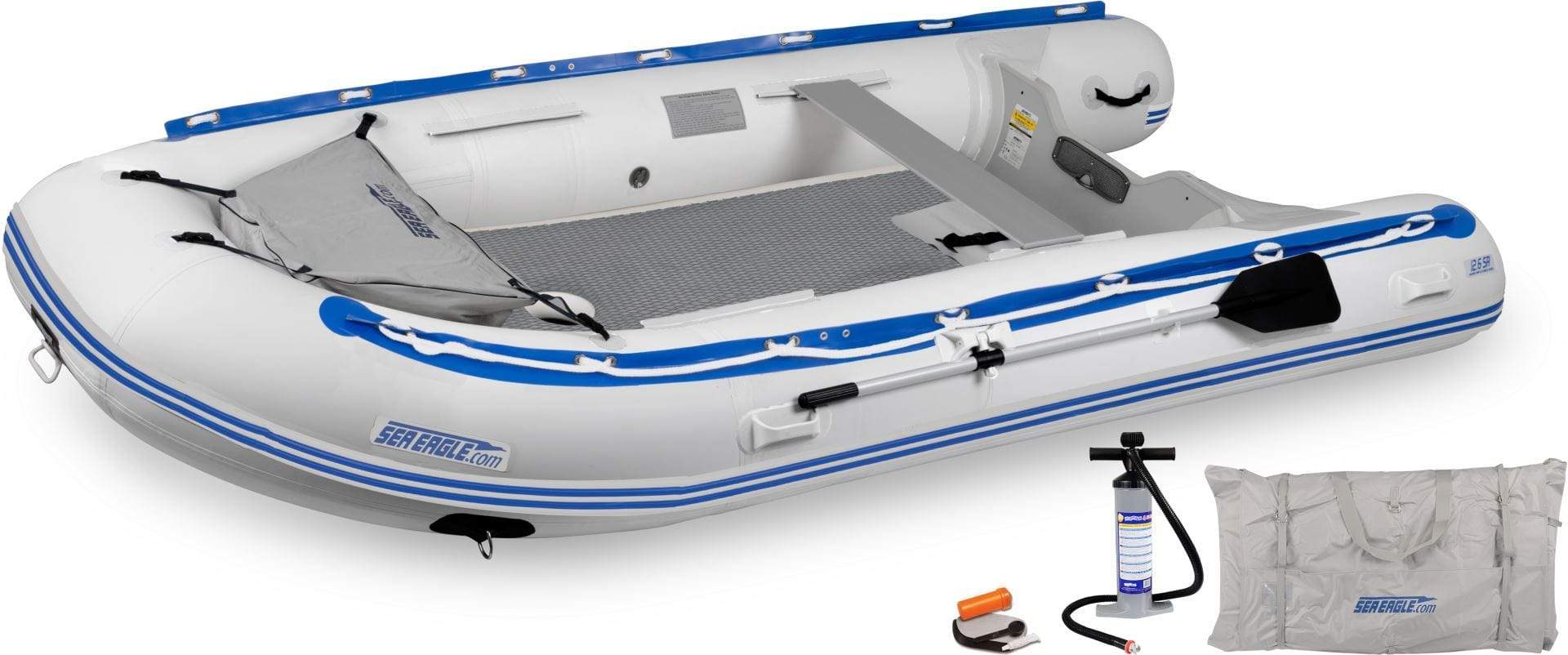 SeaEagle Transom Boat Packages Bench / Dropstitch Sea Eagle - 126SR 6 Person 12'6" White/Blue Sport Runabout Inflatable DSFloor Deluxe Boat ( 126SRXX )