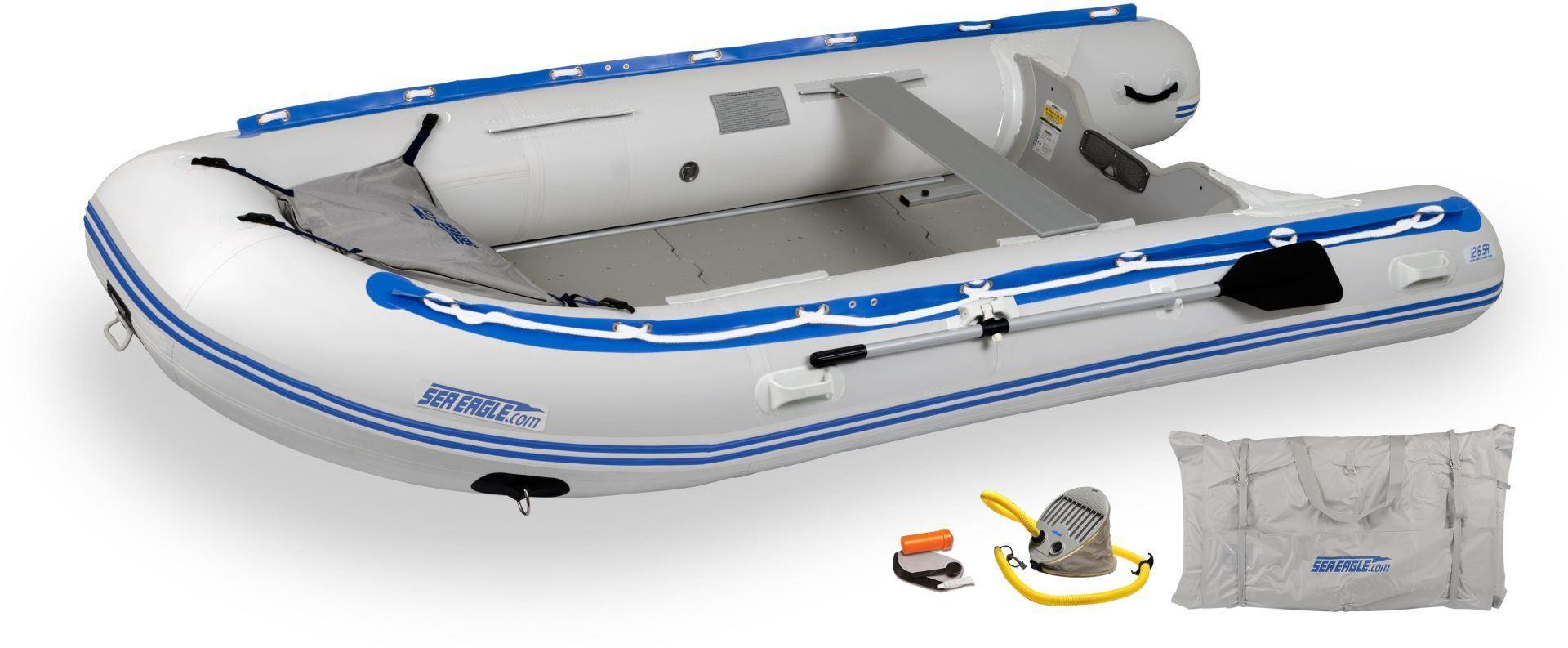 SeaEagle Transom Boat Packages Bench / Plastic Sea Eagle - 106SR 5 Person 10'6" White/Blue Sport Runabout Inflatable DSFloor Deluxe Boat ( 106SRXX )