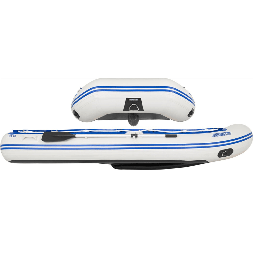 SeaEagle Transom Boat Packages Sea Eagle - 106SR 5 Person 10'6" White/Blue Sport Runabout Inflatable DSFloor Deluxe Boat ( 106SRXX )