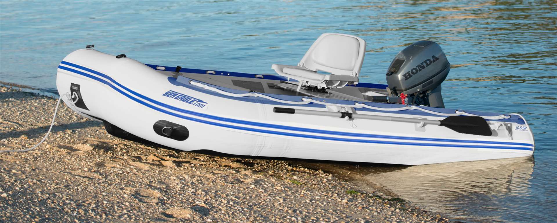 SeaEagle Transom Boat Packages Sea Eagle - 106SR 5 Person 10'6" White/Blue Sport Runabout Inflatable DSFloor Deluxe Boat ( 106SRXX )