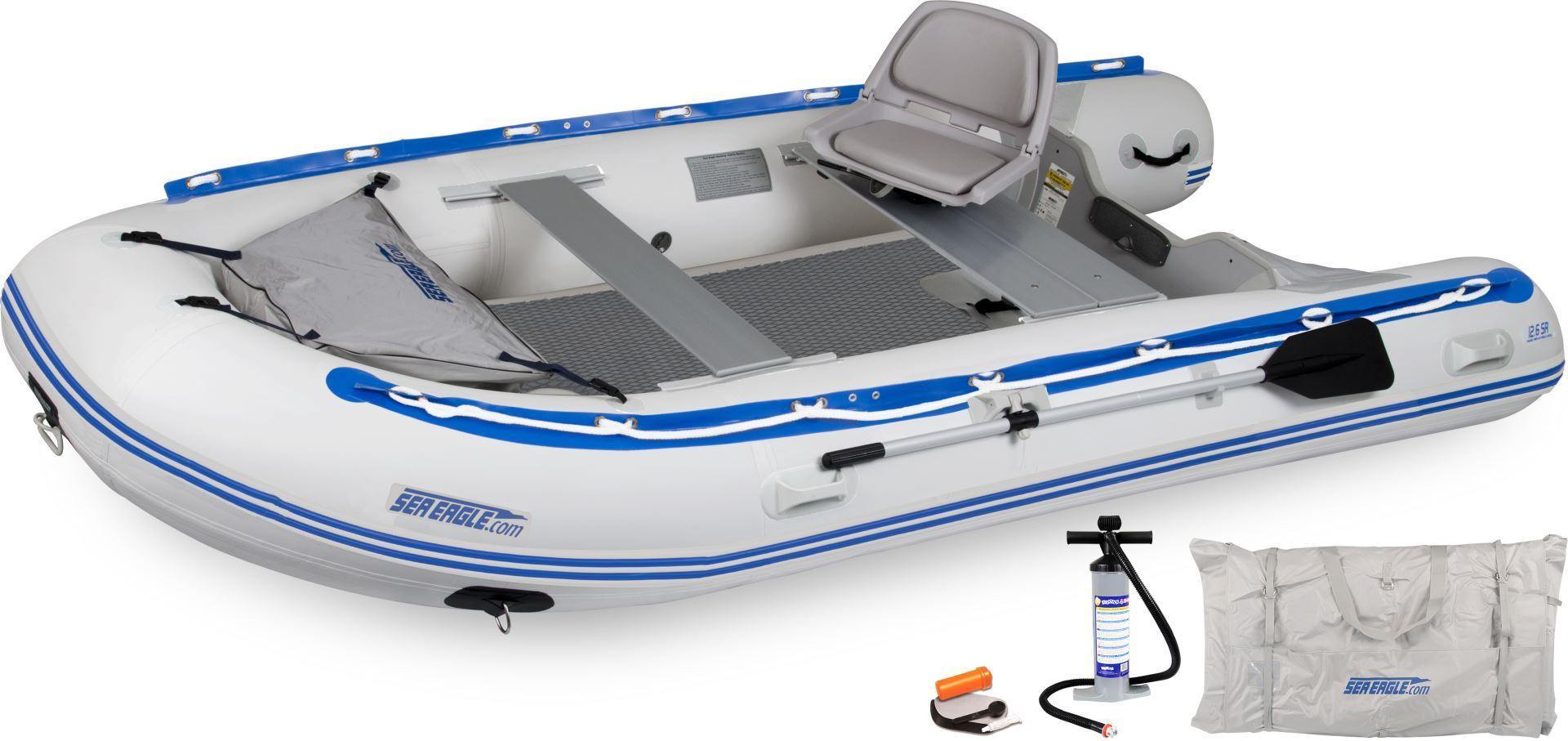 SeaEagle Transom Boat Packages Swivel Seat (+200) / Dropstitch Sea Eagle - 106SR 5 Person 10'6" White/Blue Sport Runabout Inflatable DSFloor Deluxe Boat ( 106SRXX )