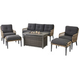 Hanover - Sedona 6 Piece Conversation Set With 2 Chairs, Sofa, 2 Ottomans, Slat Fire Pit - Tan/Charcoal - SED6PCFP-CHR