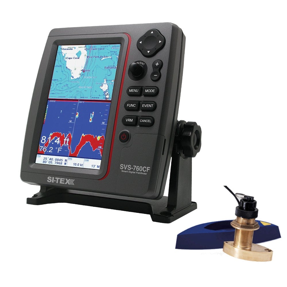 SI-TEX GPS - Fishfinder Combos SI-TEX SVS-760CF Dual Frequency Chartplotter/Sounder w/ Navionics+ Flexible Coverage & Bronze Thru-Hull Triducer [SVS-760CFTH2]