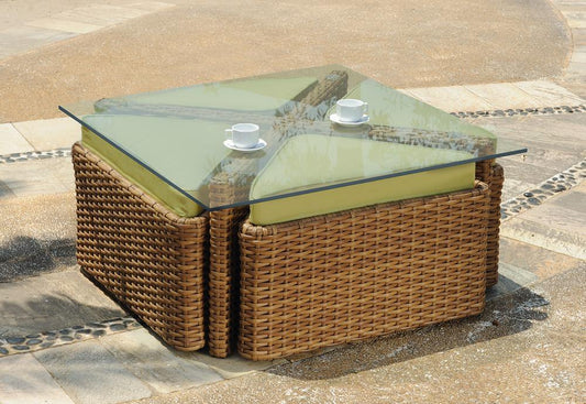 South Sea Outdoor Living Outdoor Chairs Java Square Sushi Table with Ottomans by South Sea Outdoor Living - 79246
