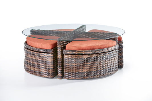 South Sea Outdoor Living Outdoor Ottoman South Sea Rattan - St Tropez Round Sushi Table with Ottomans | 79346