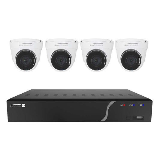 Speco Tech Cameras - Network Video Speco 4 Channel NVR Kit w/4 Outdoor IR 5MP IP Cameras 2.8mm Fixed Lens, 1TB Kit NDAA [ZIPK4N1]