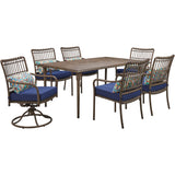 Hanover - Summerland 7-piece Outdoor Dining Set With 4 Dining Chrs, 2 Swivel Chrs, and 68"x40" Rect. Table - Navy/Alum - SUMDN7PCSW2-NVY
