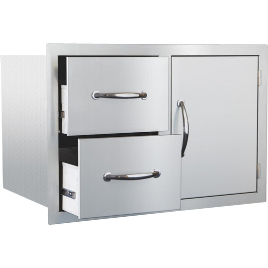 Summerset Grills Masonry Storage & Access Components Masonry Combo, 33" Stainless Steel - 2-Drawer & Access Door with Masonry Frame Return