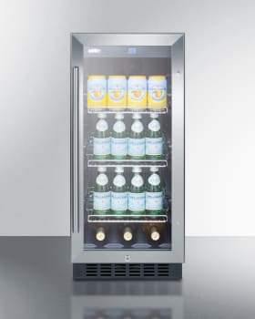 Summit 15" Undercounter Beverage Center 15 Inch Built-in Beverage Center with 2.45 cu. ft. Capacity, 3 Adjustable Chrome Shelves, LED Lighting, Digital Thermostat, Door Lock, ADA Compliant, Sabbath Mode, Automatic Defrost and Approval for Commercial Use: Black Cabinet Finish