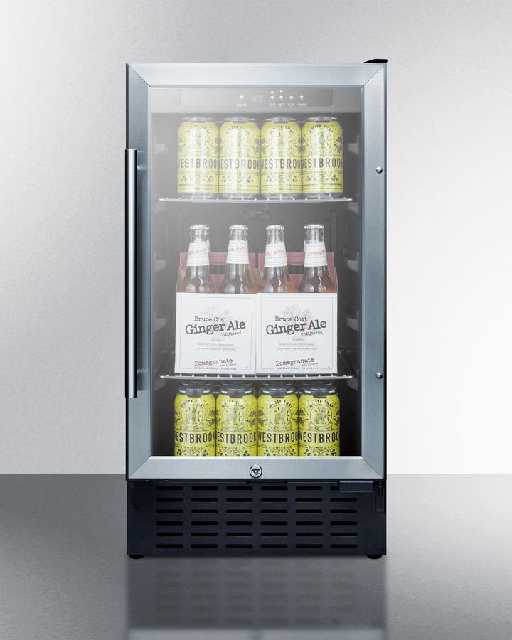 Summit 18" Undercounter Beverage Center 18 Inch Undercounter Beverage Cooler with 2.7 cu. ft. Capacity, ADA Compliant, 4 Adjustable Chrome Shelves, LED Lighting, Digital Display and Digital Thermostat: Stainless Steel