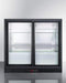 Summit Commercial Back Bar Beverage Center 36 Inch Commercial Beverage Center with Back Bar Design, Sliding Glass Doors, Factory-Installed Lock, Internal Fan, Automatic Defrost, Digital Thermostat, Adjustable Shelves, Interior Light, CFC Free, Commercially Approved and 7.4 cu. ft. Capacity: Stainl