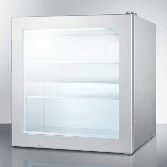Summit Commercial Compact All-Freezer 24 Inch Compact Display Freezer with Removable Shelves, Factory Installed Lock, Self-Closing Door, Low Temperature Operation, LED Lighting, Commercially Approved, Stainless Steel Cabinet, Glass Door, Adjustable Thermostat and CFC Free