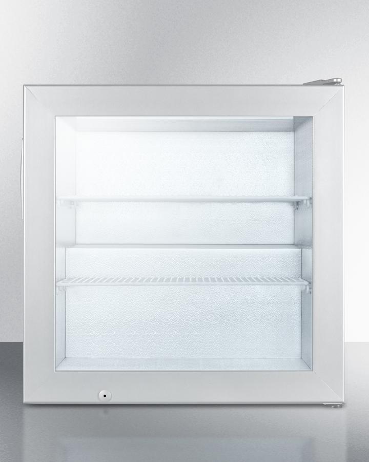Summit Commercial Compact All-Freezer 24 Inch Countertop Display Freezer with 3.0 cu. ft. Capacity, 2 Removable Wire Shelves, Manual Defrost, Stabilized Cooling, Self-Closing Glass Door, Factory Installed Lock and LED Lighting