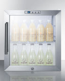 Summit Commercial Compact Beverage Center 17 Inch Commercial Undercounter Refrigerator with Adjustable Chrome Shelves, Double Pane Tempered Glass Door, Digital Thermostat, Door Lock, LED Lighting, Automatic Defrost and Professional Handle: Stainless Steel Cabinet