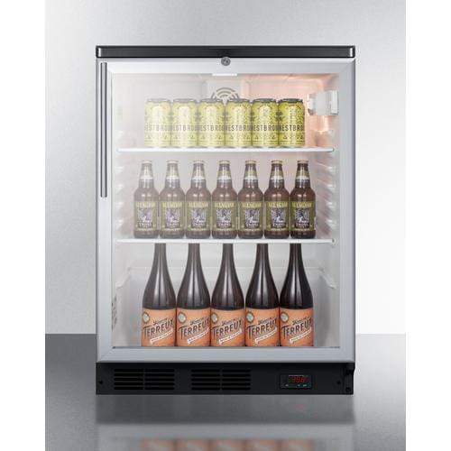 Summit Commercial Freestanding Beverage Center 24 Inch Commercial Beverage Center with 5.5 Cu. Ft. Capacity, Double Pane Tempered Glass Door, Adjustable Glass Shelves, Reversible Door, Lock, Automatic Defrost, and 100% CFC Free: "HV" Handle