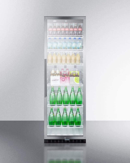 Summit Commercial Full Sized Beverage Center 14.5 cu. ft. Beverage Merchandiser with Adjustable Wire Shelves, Automatic Defrost, Recessed LED Lighting, Self Closing Door, Door Lock, Digital Thermostat and Digital Display: Stainless Steel Cabinet
