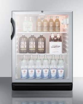 Summit Commercial Undercounter, ADA Beverage Center 24 Inch Beverage Center with 5.5 cu. ft. Capacity, CFC Free, Adjustable Glass Shelves, Double-Pane Tempered Glass Door, Lock, Reversible Door, Adjustable Thermostat, ETL-S Listed, and ADA Compliant