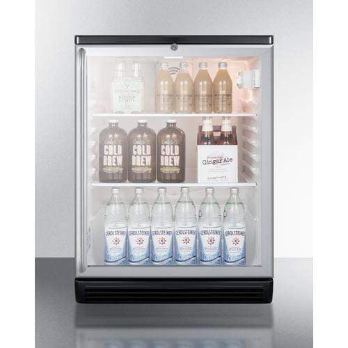 Summit Commercial Undercounter, ADA Beverage Center 24 Inch Commercial Beverage Center with 5.5 Cu. Ft. Capacity, Reversible Door with Lock, Adjustable Glass Shelves, Automatic Defrost, Double Pane Tempered Glass, Professional Handle, and 100% CFC Free