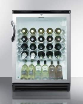 Summit Commercial Undercounter Wine Cellars 24 Inch Built-in Wine Cellar with 36-Bottle Capacity, ADA-Compliant Height, 4 Scalloped Wire Shelves, Automatic Defrost, Interior Lighting and Door Lock: Black Handle