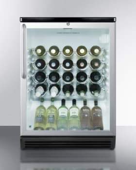 Summit Commercial Undercounter Wine Cellars 24 Inch Built-in Wine Cellar with 36-Bottle Capacity, ADA-Compliant Height, 4 Scalloped Wire Shelves, Automatic Defrost, Interior Lighting and Door Lock: Short Towel Bar Handle