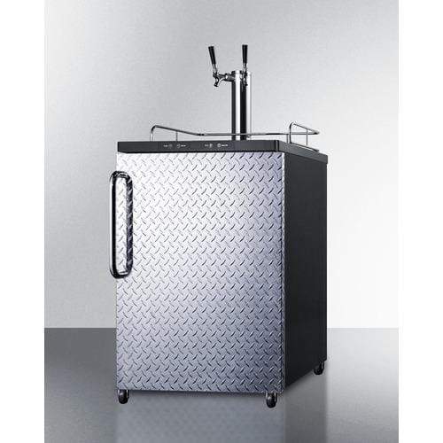 Summit Undercounter Beer Dispensers 24 Inch Built-in Beer Dispenser with 1 Half-Barrel Capacity, Digital Thermostat, Automatic Defrost, Dual Tap Kit, Locking Casters and Top Guard Rail: Diamond Plate with Towel Bar Handle`