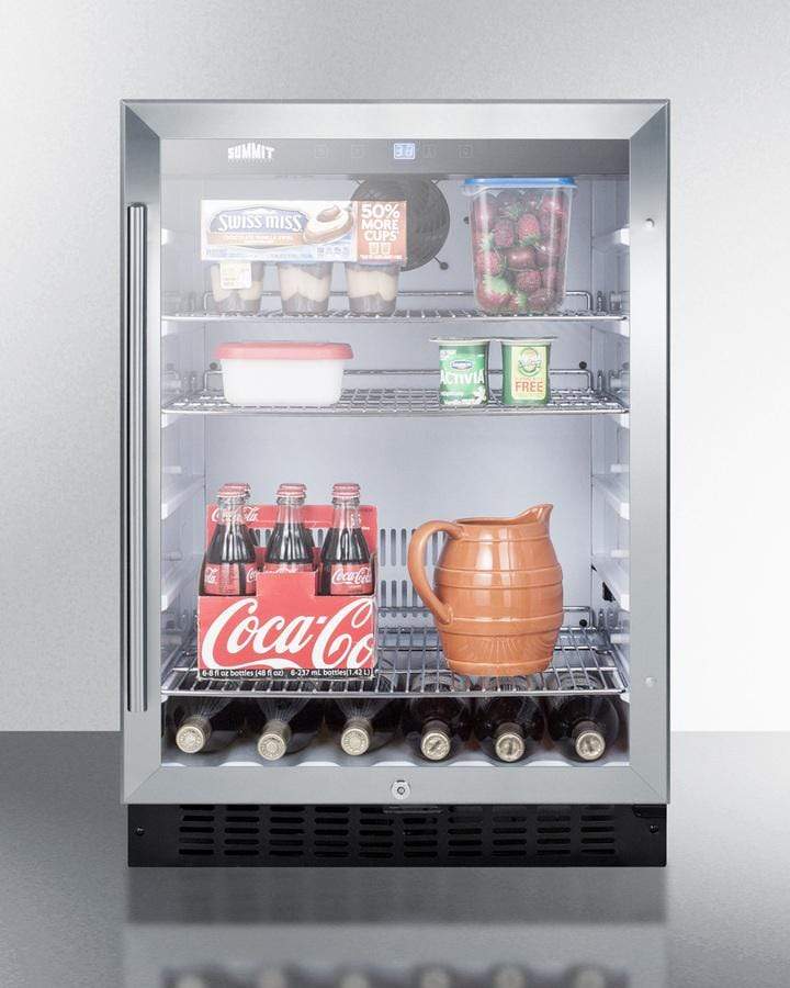 Summit Undercounter Beverage Center 24 Inch Built-in Commercial/Residential Beverage Center with Glass Door, 3 Adjustable Chrome Shelves, Automatic Defrost, Digital Thermostat, LED Lighting, Temperature Alarm and Door Open Alarm