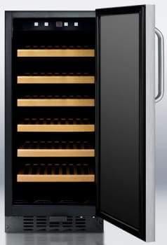 Summit Undercounter Wine Cellars 15 Inch Built-in Wine Cellar with 2.94 cu. ft. Capacity, 33-Bottle Capacity, Wooden Shelves, Factory Installed Lock, LED Lighting and Digital Thermostat: Black Cabinet Finish