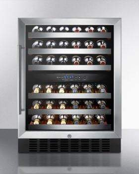 Summit Undercounter Wine Cellars 24 Inch Undercounter Dual Zone Wine Cellar with Slide-Out Shelving, 46 Bottle Capacity, Automatic Defrost, Glass Door, Factory Installed Lock, Interior Light, Reversible Door and CFC Free: Stainless Steel Cabinet, Right Hinge