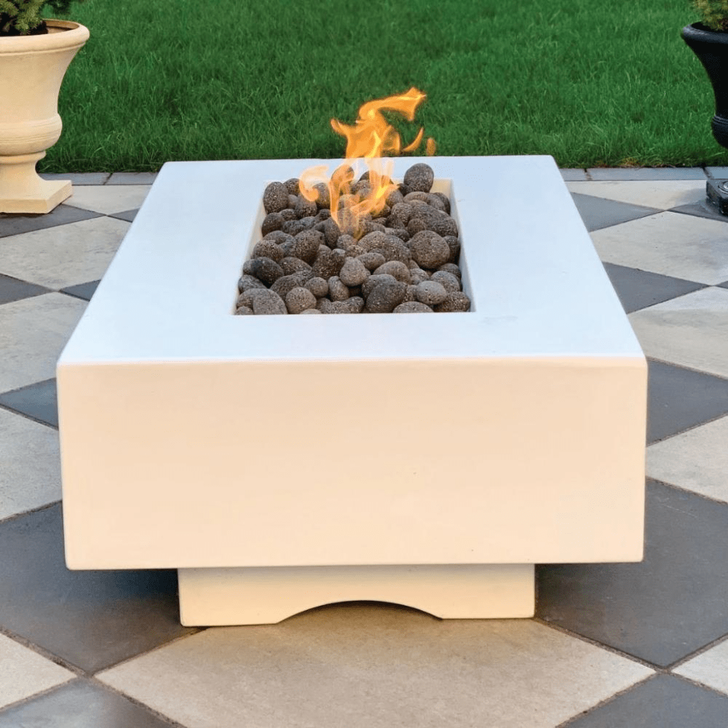 The Outdoor Plus - Del Mar GFRC 96" Match Lit with Flame Sense Concrete Rectangle Fire Pit Table - OPT-DEL9628