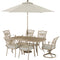 Hanover - Traditions 7-Piece Outdoor High-Dining Set With 2 Swivel Rockers, 4 Dining Chairs, 38"x72" Table, Umbrella and Base - Sand/Beige - TRADDNS7PCSW2-BE-SU