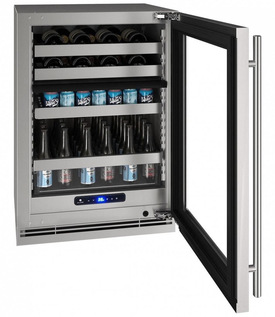 U-Line Beverage Centers Built in and Free Standing U-Line | Beverage Center 24" Dual Zone Lock Right Hinge Stainless Frame 115v | 5 Class | UHBD524-SG41A