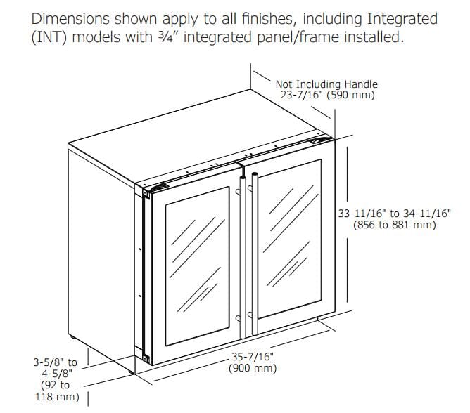 U-Line Refrigerators U-Line | Glass Refrigerator 36" Dual Zone Integrated Frame 115v | 3000 Series | U-3036RRGLINT-00B