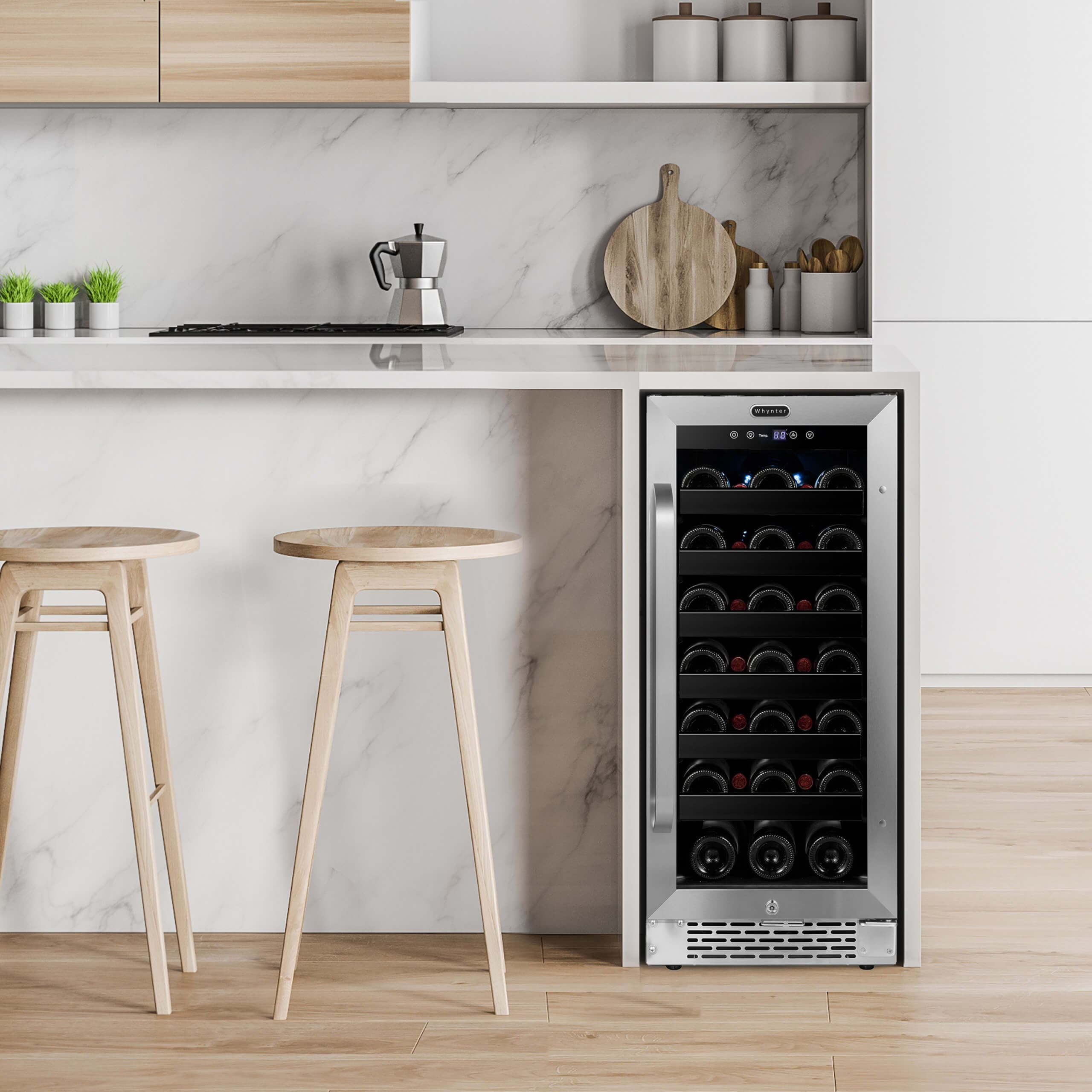 Whynter Whynter BWR-308SB 15 inch Built-In 33 Bottle Undercounter Stainless Steel Wine Refrigerator with Reversible Door, Digital Control, Lock and Carbon Filter