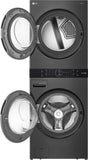 LG - 27 in. WashTower Laundry Center with 4.5 cu. ft. Front Load Washer and 7.4 cu. ft. Gas Dryer with Steam in Black Steel - WKGX201HBA