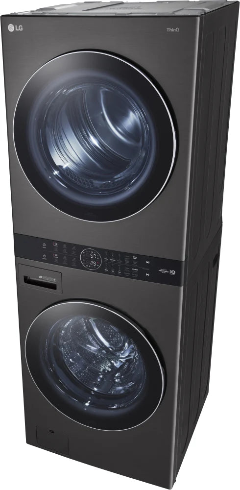 LG - 27 in. WashTower Laundry Center with 4.5 cu. ft. Front Load Washer & 7.4 cu. ft. Electric Dryer with Steam, Black Steel - WKEX200HBA