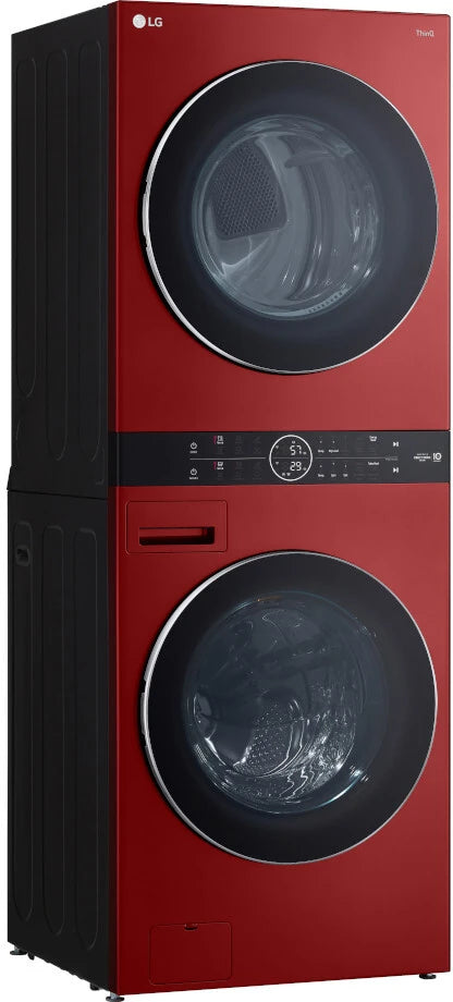 LG - 27 in. WashTower Laundry Center w/ 4.5 cu. ft. Front Load Washer and 7.4 cu. ft. Gas Dryer with Steam in Candy Apple Red - WKGX201HRA
