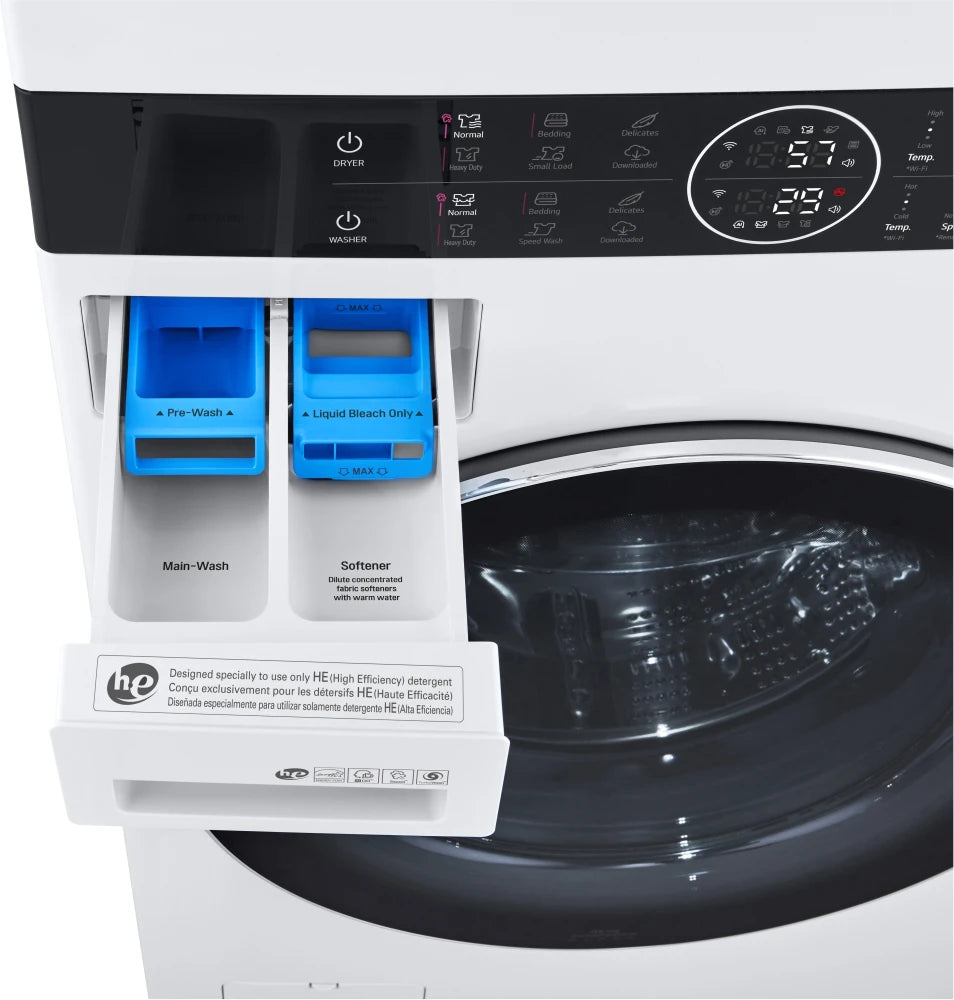 LG - 27 in. WashTower Laundry Center with 4.5 cu. ft. Front Load Washer and 7.4 cu. ft. Gas Dryer with Steam in White - WKGX201HWA