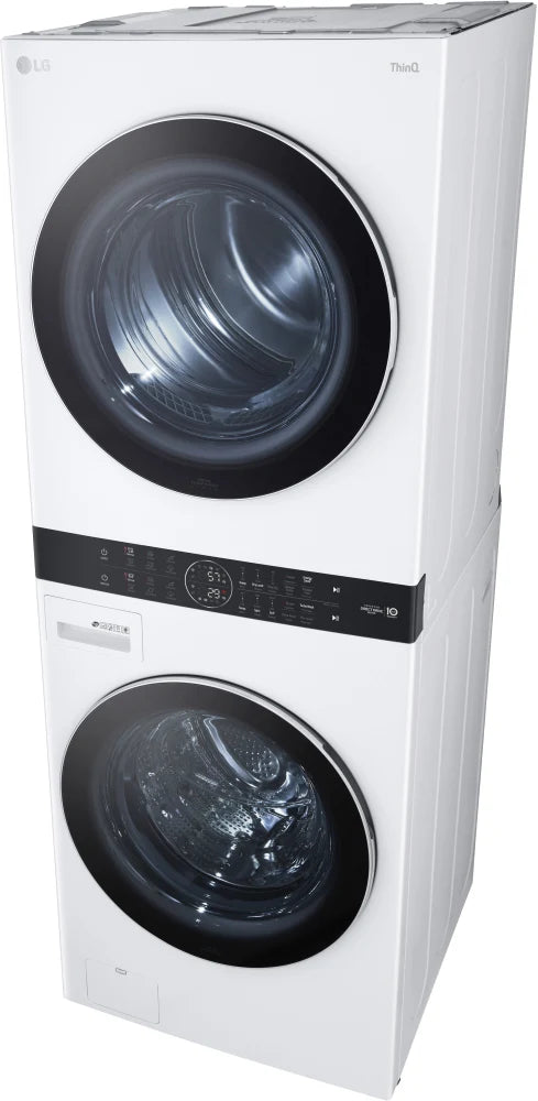 LG - 27 in. WashTower Laundry Center with 4.5 cu. ft. Front Load Washer and 7.4 cu. ft. Gas Dryer with Steam in White - WKGX201HWA