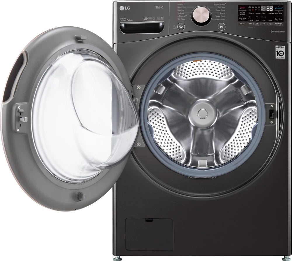 LG - 4.5 cu. ft. Large Capacity High Efficiency Stackable Smart Front Load Washer with TurboWash360 and Steam in Black Steel - WM4000HBA